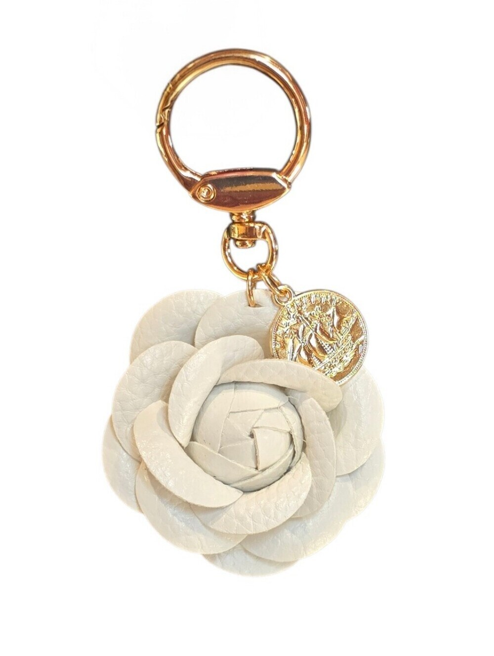 Camellia Flower White Leather Handcrafted Bag Charm Key Chain